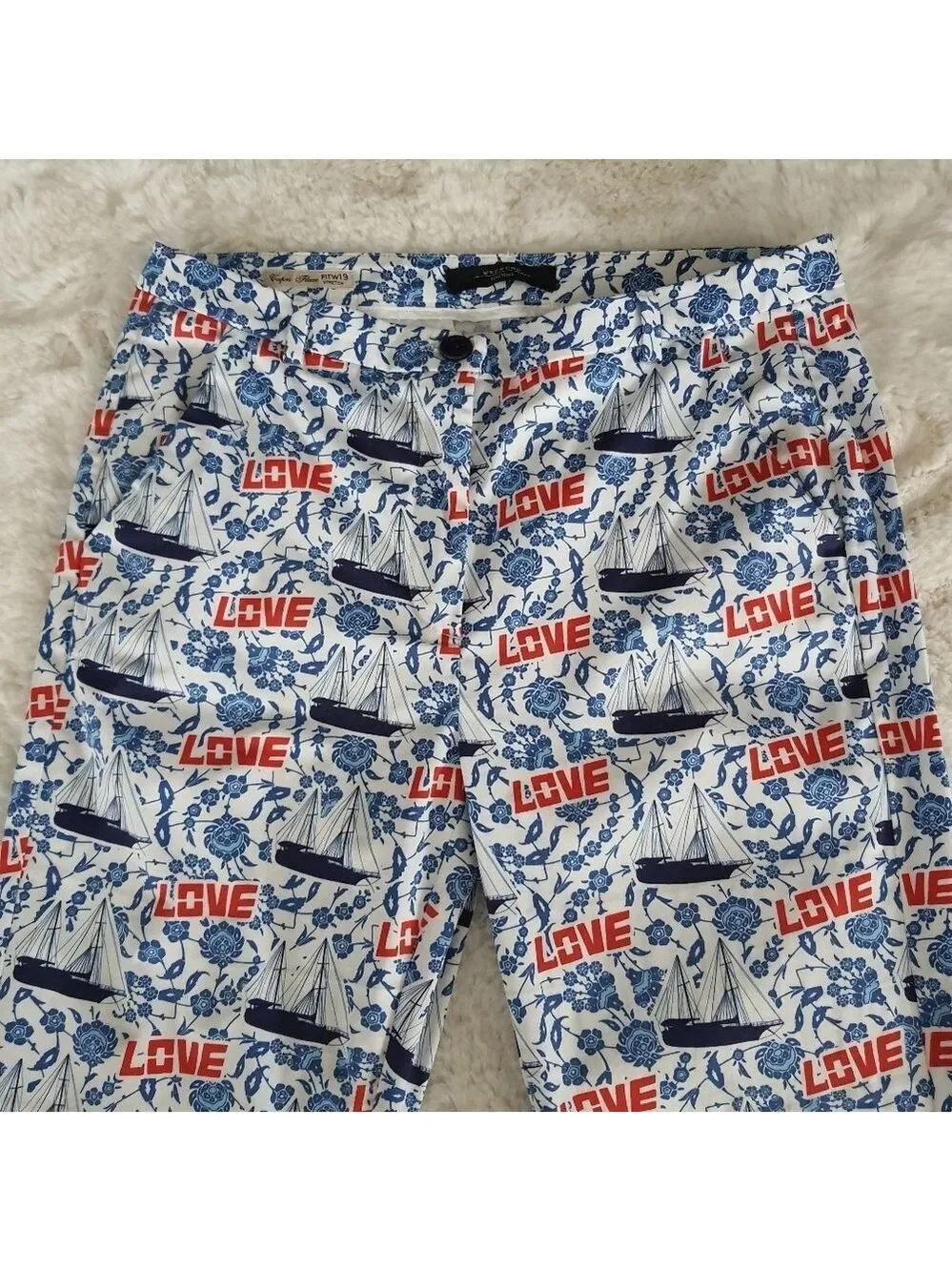 Max Mara Weekend Capri Flare Pants Womens LOVE Boat Floral Coastal Sail Vacation
